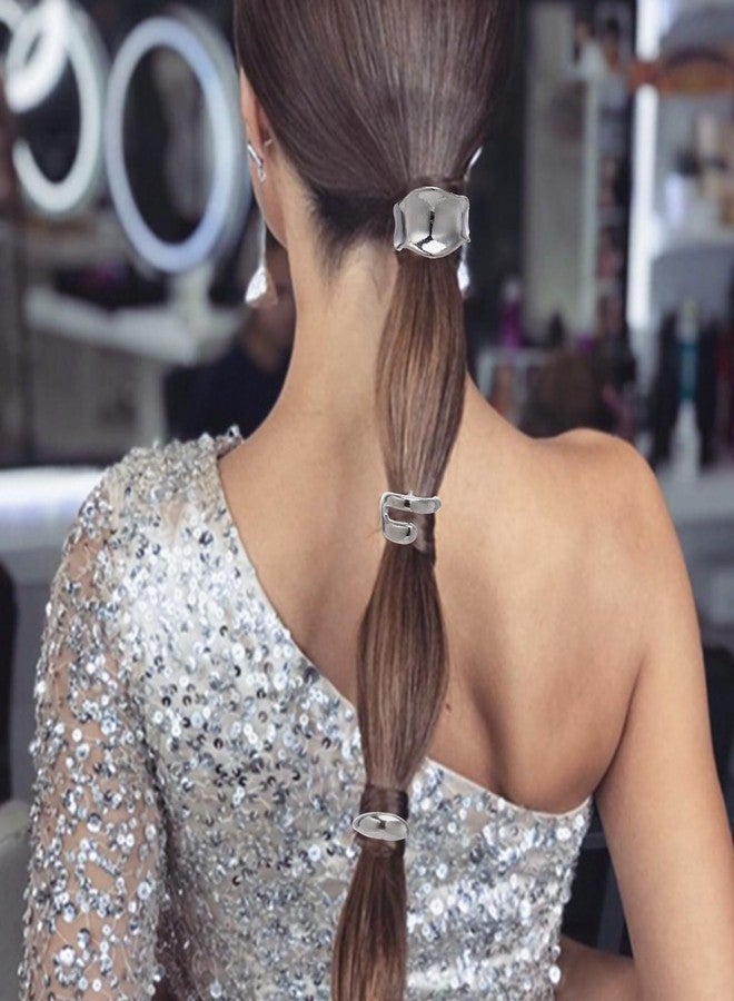 Xyulaan 4 Pcs Silver Hair Cuffs for Ponytails Holders, Metal High Ponytail Buckle Clip Hair Rings Hair Accessories for Women, Ponytail Cuff Hair Jewelry Charm for Braids Festival Accessories Daily Party - Image 5